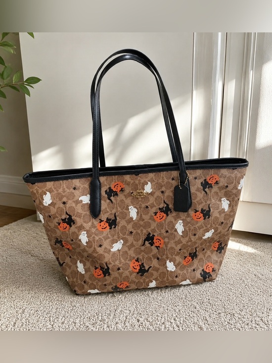 Coach Handbags - Coach Brown Signature Halloween Print Tote with Black Trim